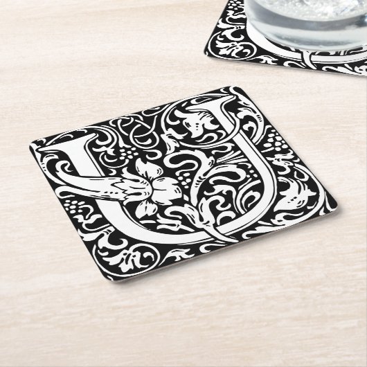 Letter U Medieval Monogram Art Nouveau Rechteckiger Pappuntersetzer (angewinkelt)