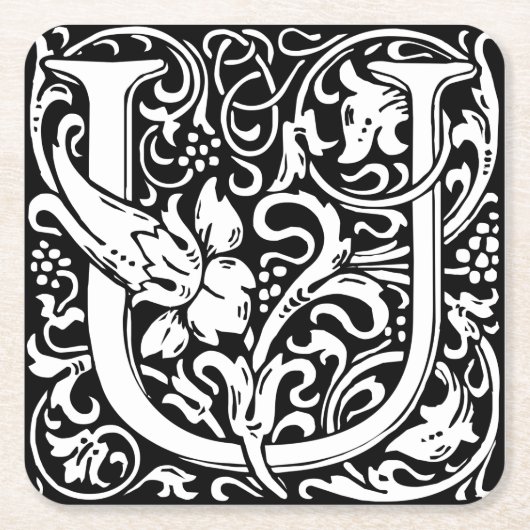 Letter U Medieval Monogram Art Nouveau Rechteckiger Pappuntersetzer (Vorderseite)