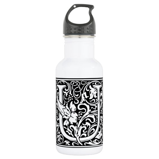 Letter U Medieval Monogram Art Nouveau Trinkflasche (Vorderseite)