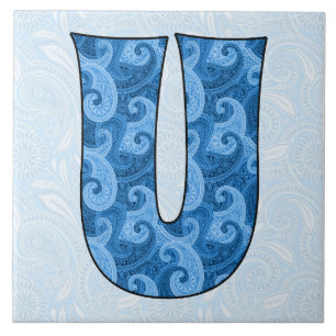 Letter U - Mit Monogramm Blue Paisley, 10 cm Tile Fliese
