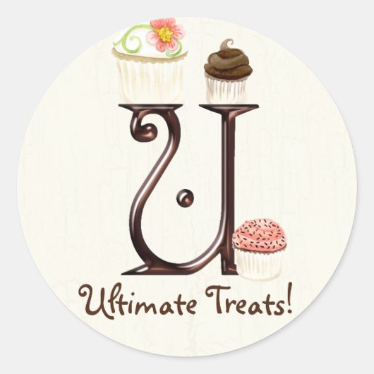 Letter U Monogram Cupcake Logo Business-Aufkleber Runder Aufkleber (Vorderseite)