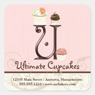 Letter U Monogram Cupcake Logo Business Initial Quadratischer Aufkleber