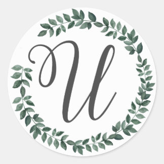 Letter U Monogram Minimalistischer botanischer Lea Runder Aufkleber