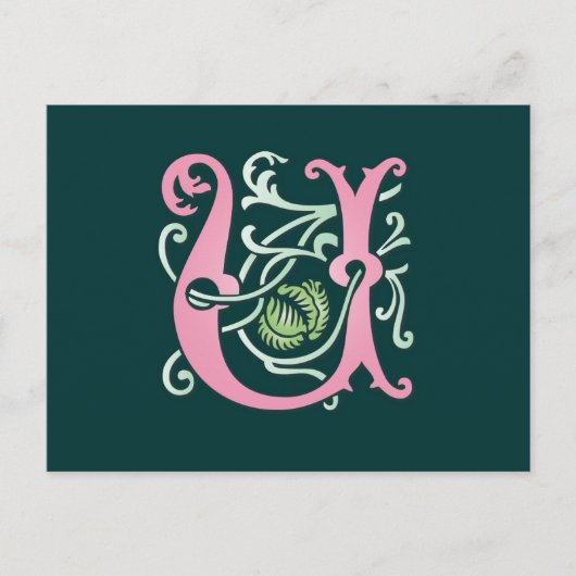 Letter U Monogram Postkarte (Vorderseite)