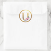 Letter U Monogram Roses Floral & Elegant Gold Runder Aufkleber (Tasche)