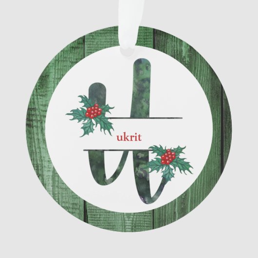 *~* Letter U Rustikales Weihnachtsfest FOTO Holz A Ornament (Vorderseite)