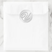 Letter U-Skript erste Imitate Silber-Monogramm-Gef Runder Aufkleber (Tasche)