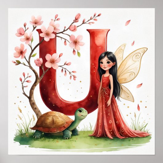 Letter U Turtle Fairy Poster - Alphabet Art (Vorne)