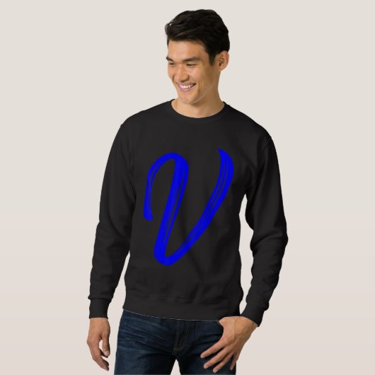 Letter V Alphabet Large Blue Graphic Initial Sweatshirt (Vorne ganz)