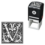 Letter V Art Nouveau Schwarz/Weiß Tile Permastempel (Beispiel)