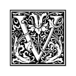 Letter V Art Nouveau Schwarz/Weiß Tile Permastempel