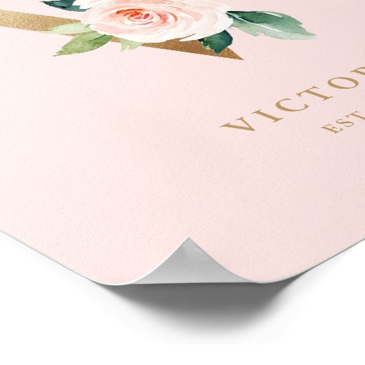 Letter V Blush Floral Monogram Gold Foil Kinderzim Poster (Ecke)