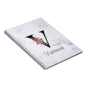 Letter "V" Boho Floral Monogram White Marmor Notizblock (Rechte Seite)