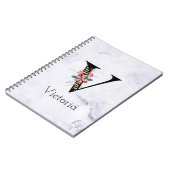 Letter "V" Boho Floral Monogram White Marmor Notizblock (Linke Seite)