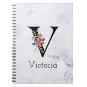 Letter "V" Boho Floral Monogram White Marmor Notizblock (Vorderseite)