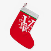 Letter V Christmas Monogram, Anfangsname Red White Kleiner Weihnachtsstrumpf (Vorderansicht (hängend))