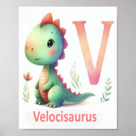 Letter V, Dinosaur Alphabet Watercolor Poster
