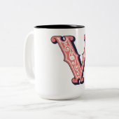 Letter "V" Elegant bestickt Zweifarbige Tasse (Vorderseite Links)