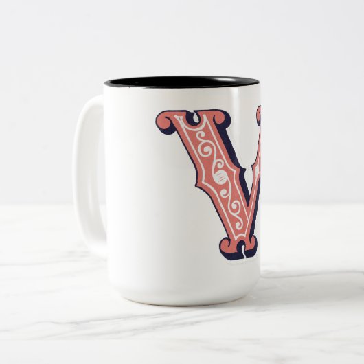 Letter "V" Elegant bestickt Zweifarbige Tasse (Vorderseite Links)