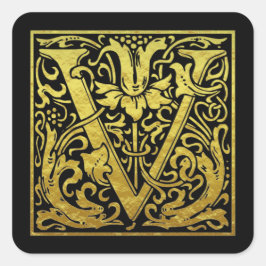 Letter V Erste Buchstaben Imitat Gold Schwarz Quadratischer Aufkleber