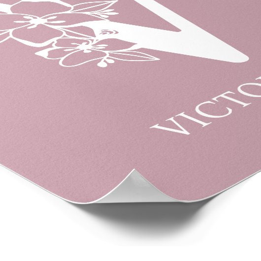 Letter V Floral Monogram Name Kinderzimmer Modern Poster (Ecke)
