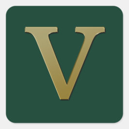 Letter V Gold Square Sticker