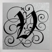 Letter V, Gothic Monogram Black Poster (Vorne)