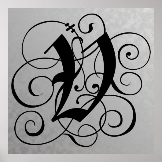 Letter V, Gothic Monogram Black Poster (Vorne)
