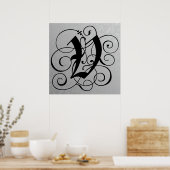 Letter V, Gothic Monogram Black Poster (Küche)