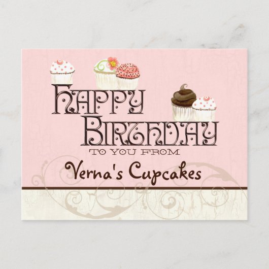 Letter V Happy Birthday Cupcake Business Postkarte (Vorderseite)