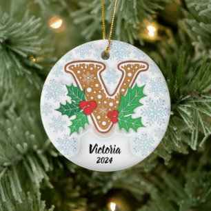 Letter V Individuelle Name Monogram Christmas Keramik Ornament