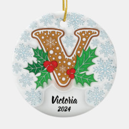 Letter V Individuelle Name Monogram Christmas Keramik Ornament