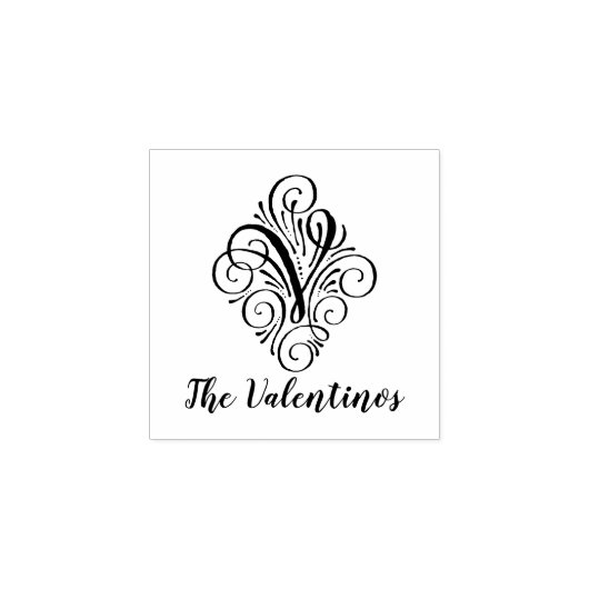 Letter V Initial Elegant Blüh Monogrammname Gummistempel (Prägung)