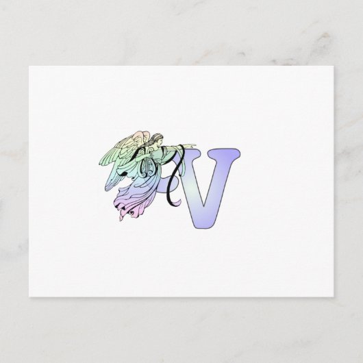 Letter V Initial Monogram Guardian Angel Alphabet Postkarte (Vorderseite)