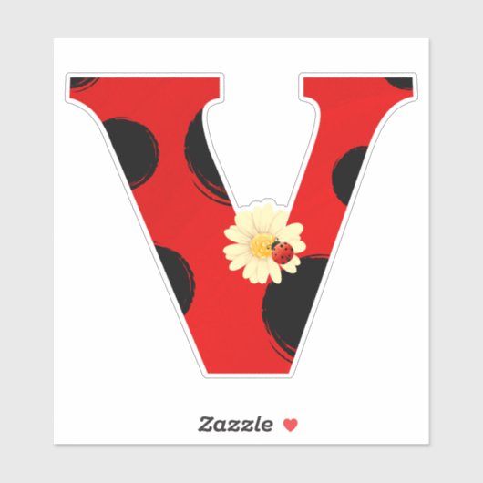 Letter V Ladybug Print with Ladybug and Blume Aufkleber (Blatt)