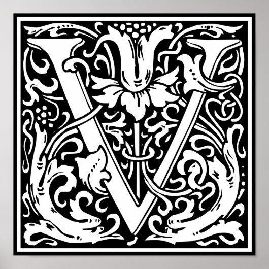 Letter V Medieval Monogram Vintag Initial Poster (Vorne)