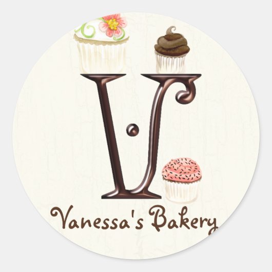 Letter V Monogram Cupcake Logo Business-Aufkleber Runder Aufkleber (Vorderseite)