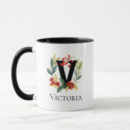 Letter V Monogram Ursprünglicher Berry Wreath Tasse
