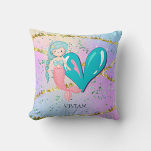 Letter V Monogram Watercolor Niedlich Mermaid Kind Kissen