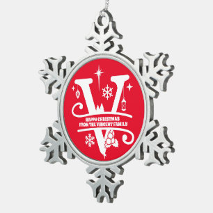 Letter V Monogramm Anfangsname Gruß Schneeflocken Zinn-Ornament