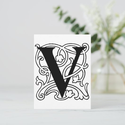 Letter V Monogramm Postkarte (Stehend Vorderseite)