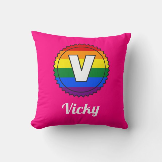 Letter V & Name Gay Pride Rainbow Monogram - Pink Kissen (Vorderseite)