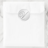 Letter V-Skript erste Imitate Silber-Monogramm-Gef Runder Aufkleber (Tasche)