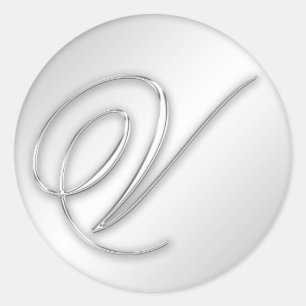 Letter V-Skript erste Imitate Silber-Monogramm-Gef Runder Aufkleber