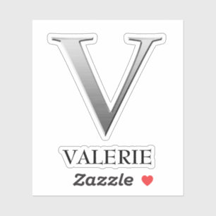 Letter V Two-Tone Silver Gray und Name Aufkleber