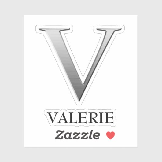 Letter V Two-Tone Silver Gray und Name Aufkleber (Blatt)
