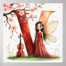 Letter V Violin Fairy Poster -Alphabet Art