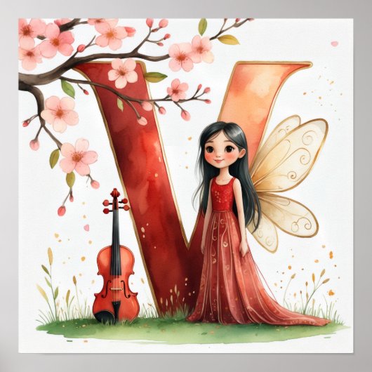 Letter V Violin Fairy Poster -Alphabet Art (Vorne)