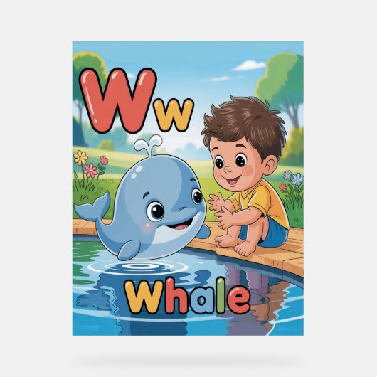 Letter W Alphabet Poster – W is for Whale (Vorderseite)