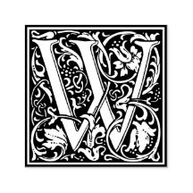 Letter W art nouveau black and white Tile